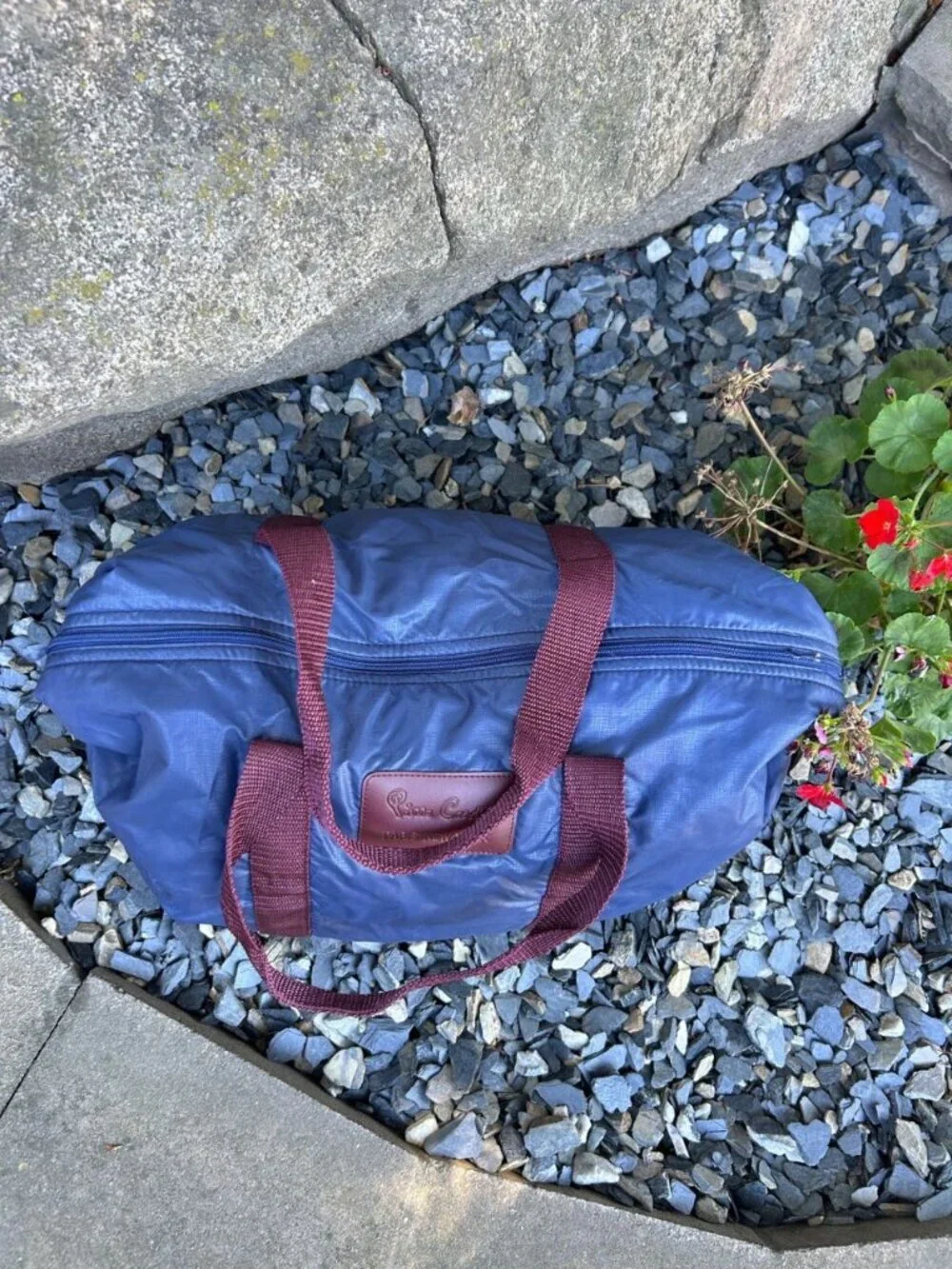 Pierre Cardin Vintage 80s Blue Nylon Duffle Gym Bag Maroon Straps